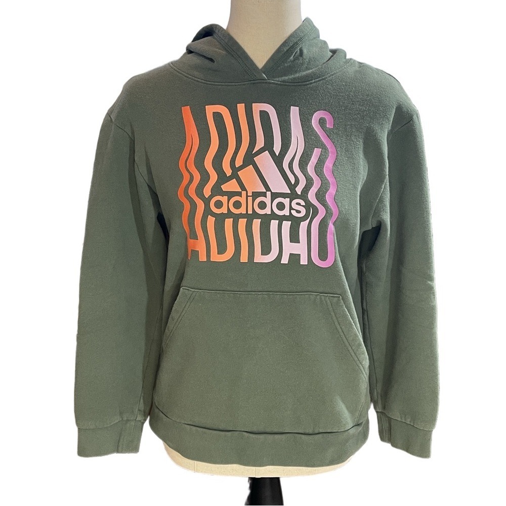 Adidas Kids Green Fleece‎ Logo Hoodie Size L